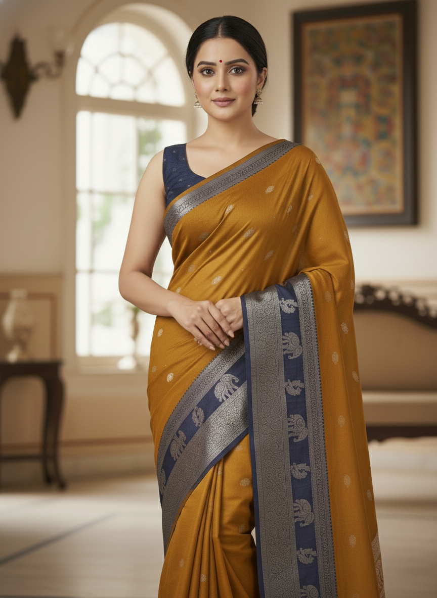 Emerald cream Printed Soft chiffon Saree | AS-0094