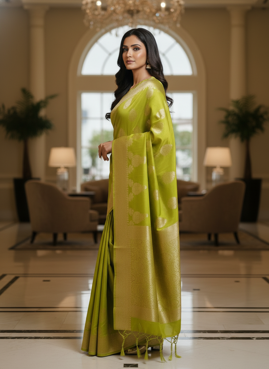 Mustard Semi Silk Saree with Woven Border| AS-00246