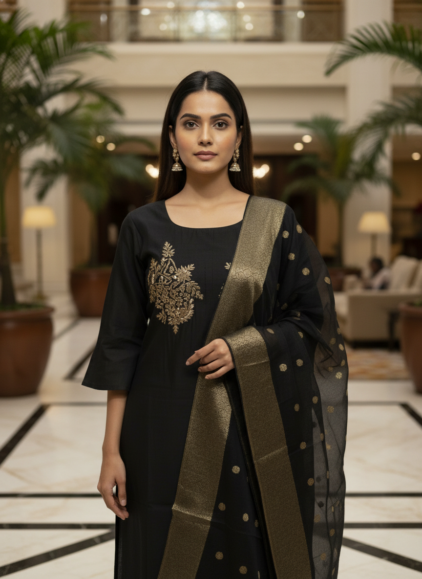 Elegant Mustard Kurta Set with Banarasi Dupatta| AS-00190