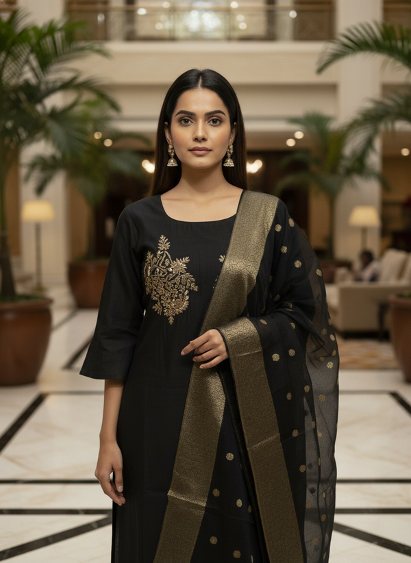 Elegant Mustard Kurta Set with Banarasi Dupatta| AS-00190