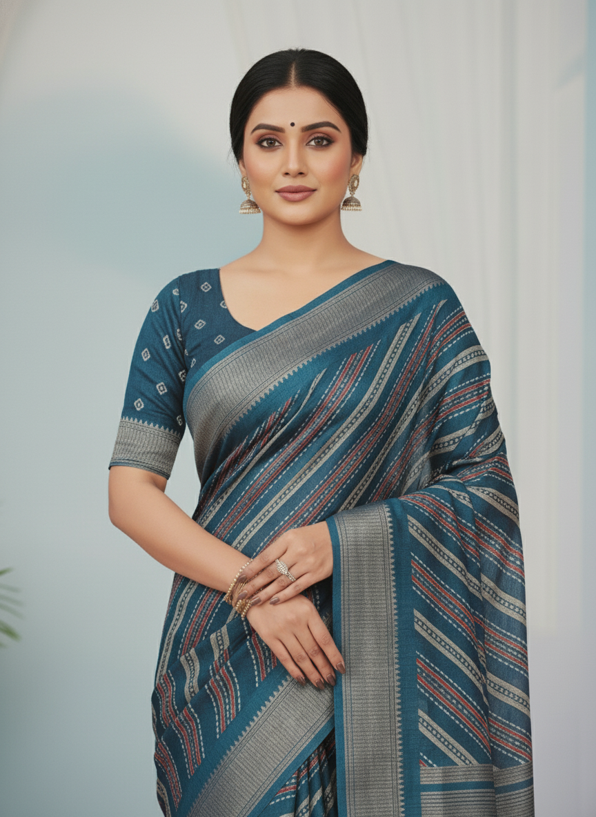 Emerald green Printed Soft chiffon Saree | AS-0097