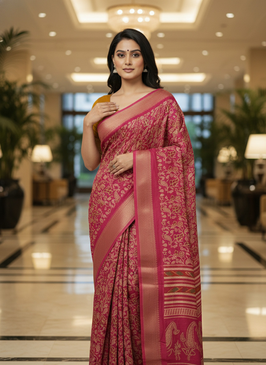 Emerald green Printed Soft chiffon Saree | AS-0099