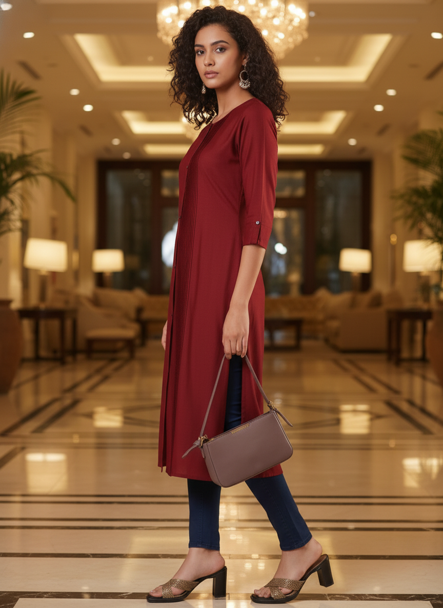 Red solid  straight cut kurta | AS-00168