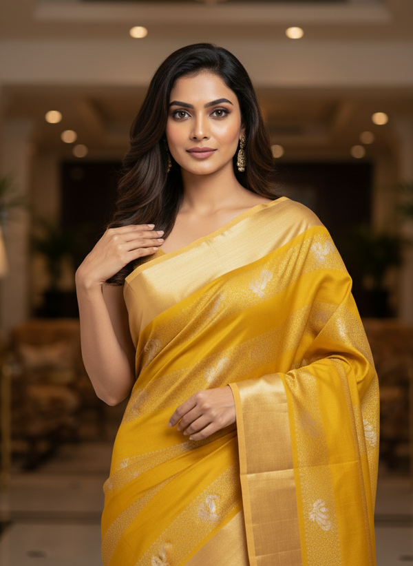 Yellow Handloom Silk Saree with Zari Border| AS-001
