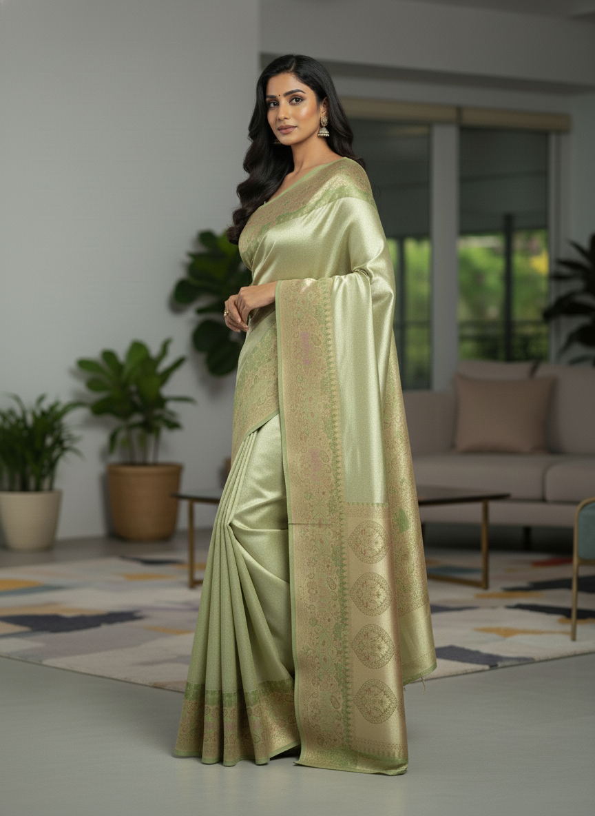 Peach Kanchipuram Silk Saree With Butta Design| AS-00142