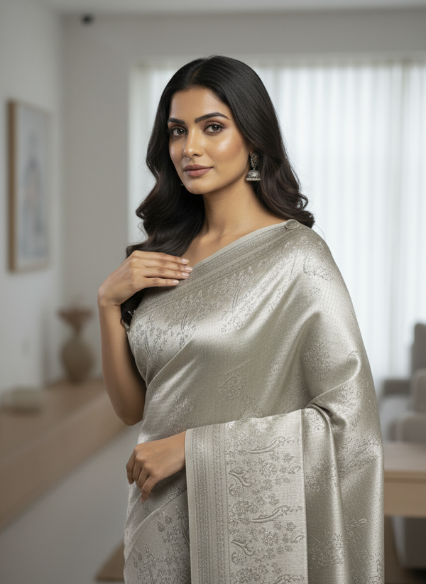 Cream Semi silk Kanchipuram With Butta Design| AS-00138