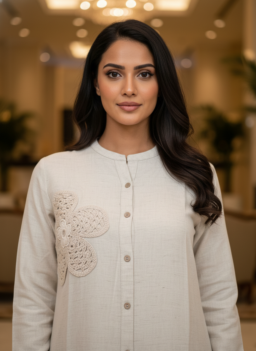 Cream New Summer Cotton Regular Fit Top|AS-00165