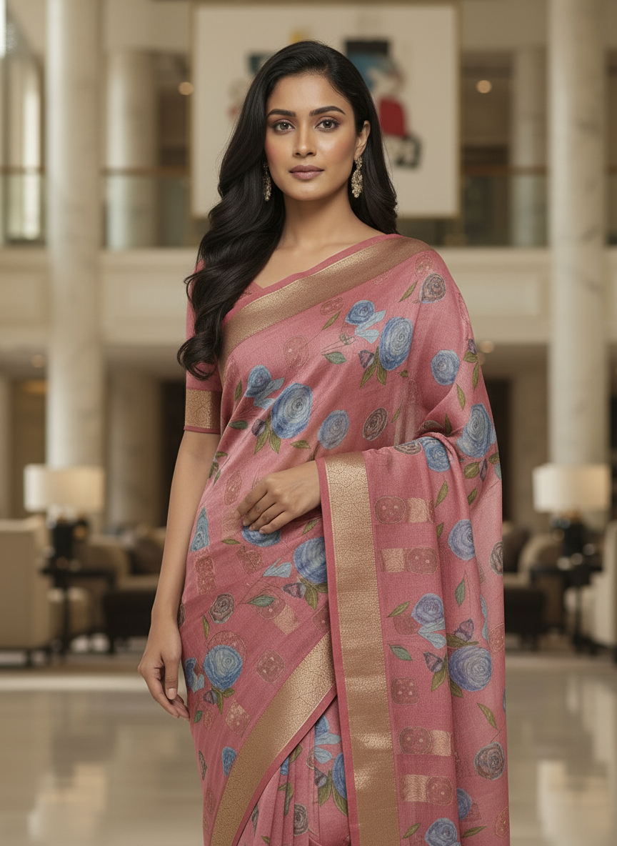 Green Multicolor Saree with Pattern Print | AS-00111