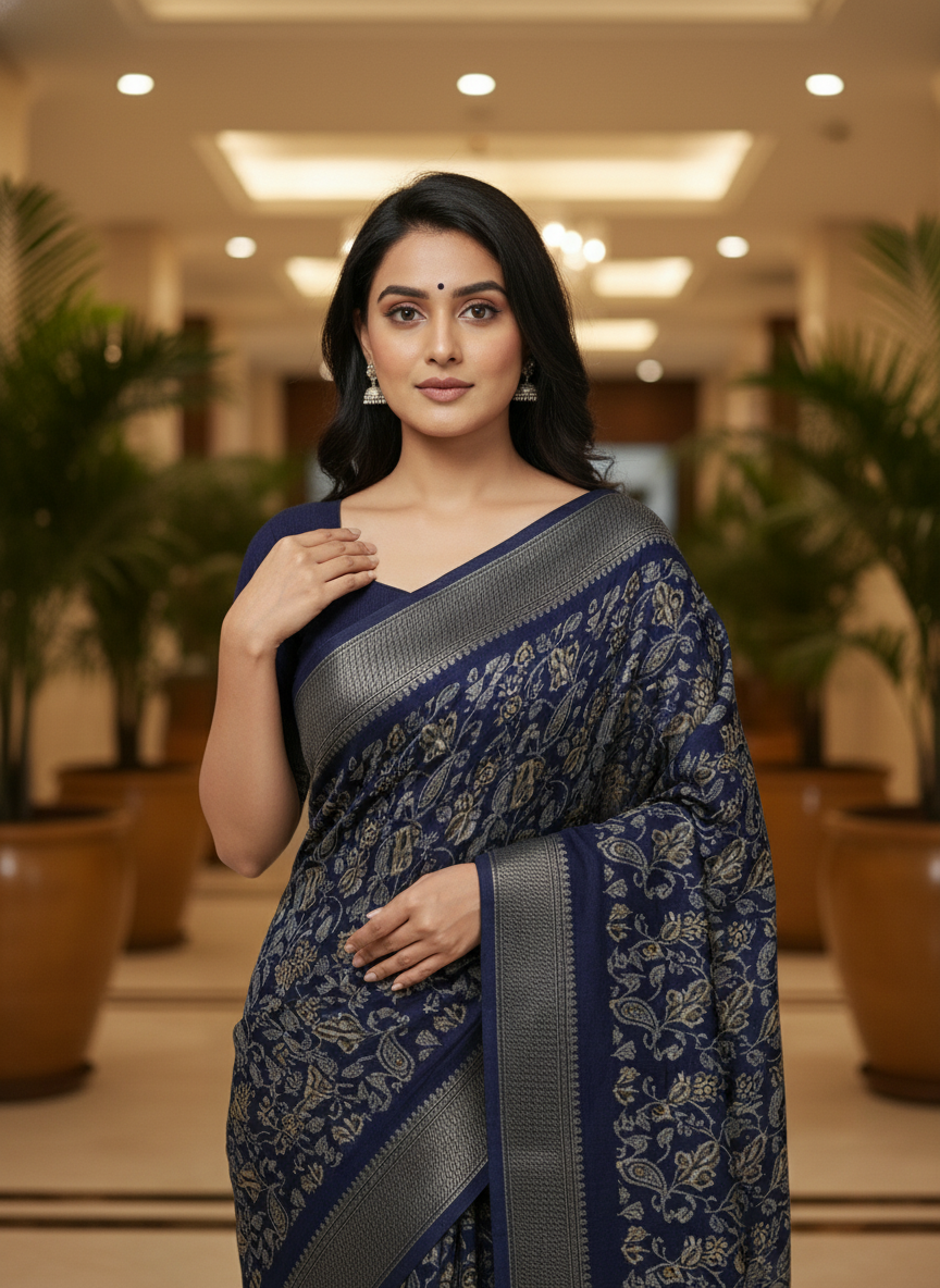 Emerald green Printed Soft chiffon Saree | AS-0099