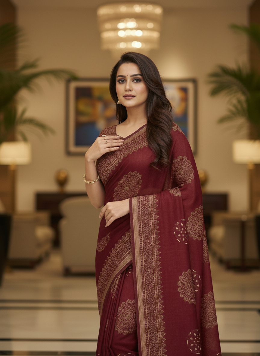 Red Multicolor Saree with Pattern Print | AS-00107