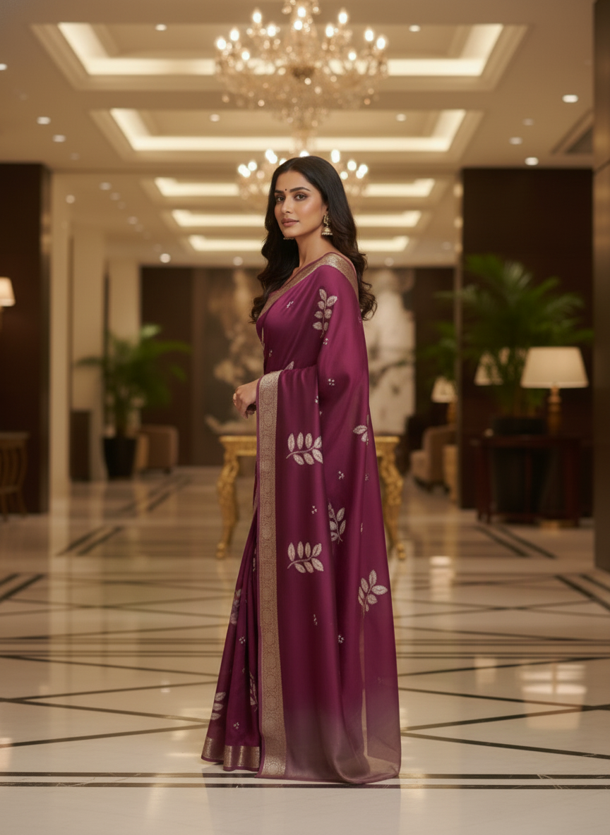 Wine Multicolor Saree with Pattern Print | AS-00115