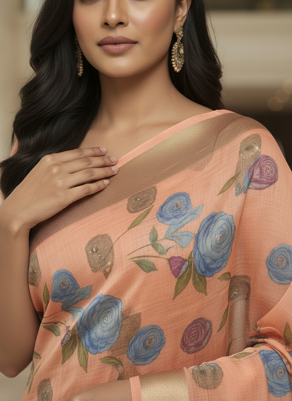 Green Multicolor Saree with Pattern Print | AS-00111