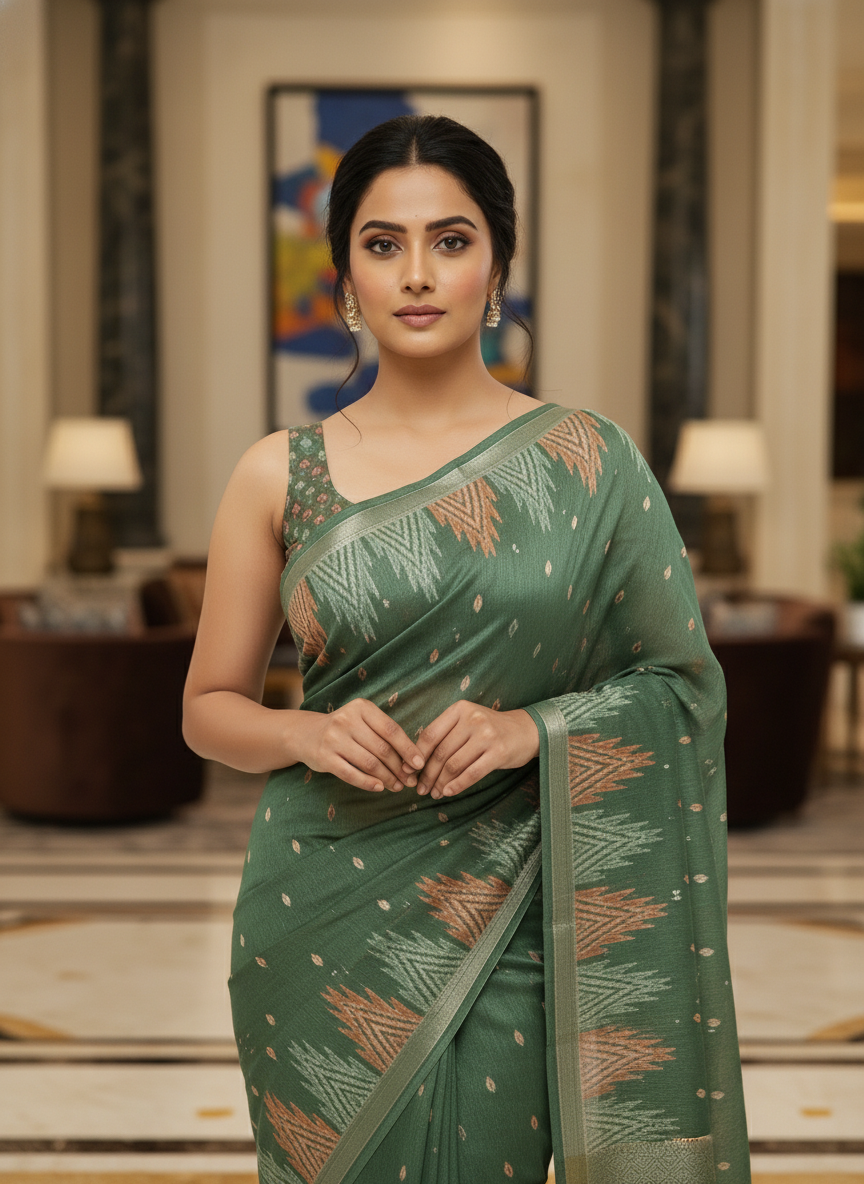 Pink Multicolor Saree with Pattern Print | AS-00114