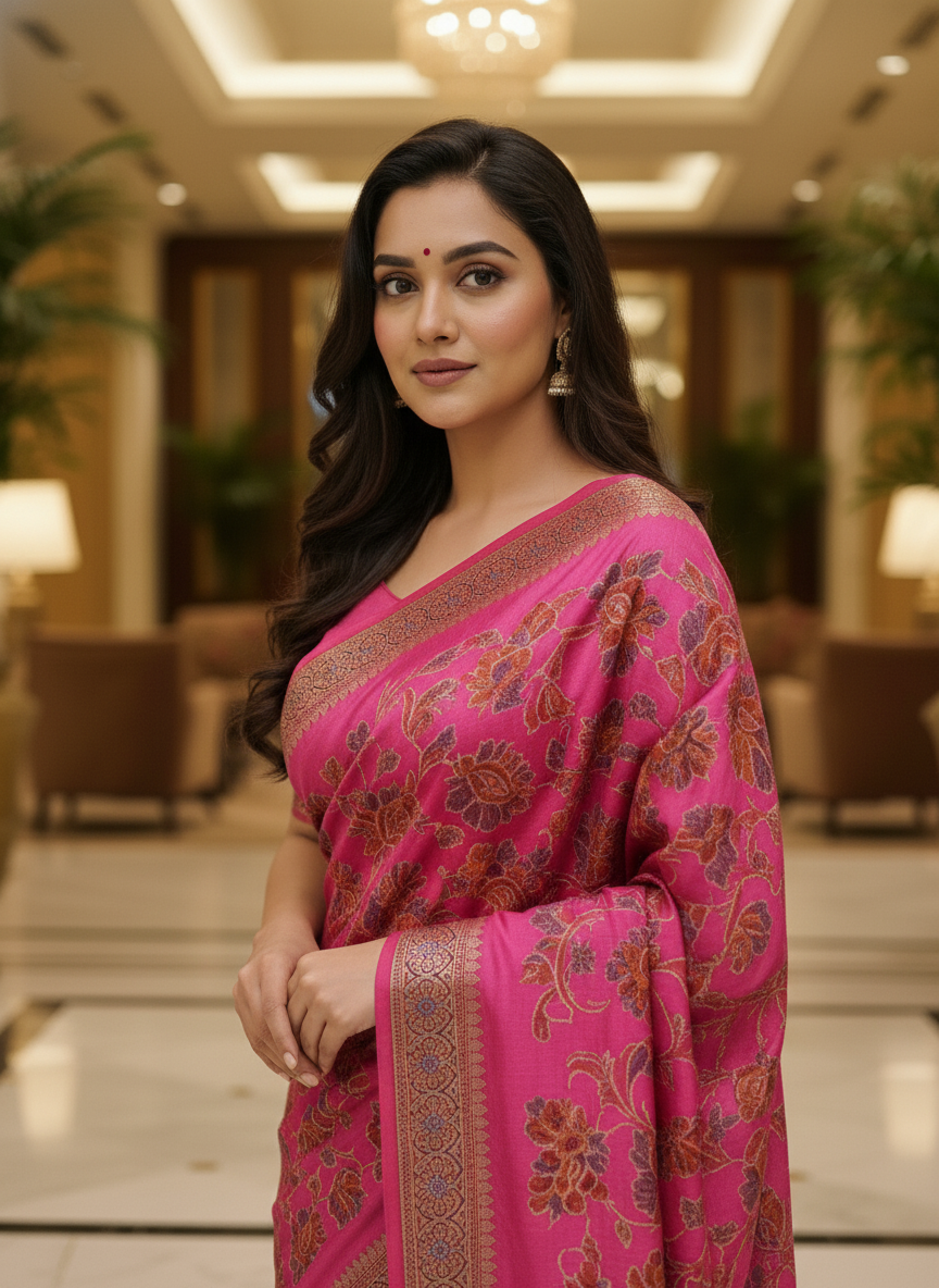 Peacock blue Multicolor Saree with Pattern Print | AS-00108