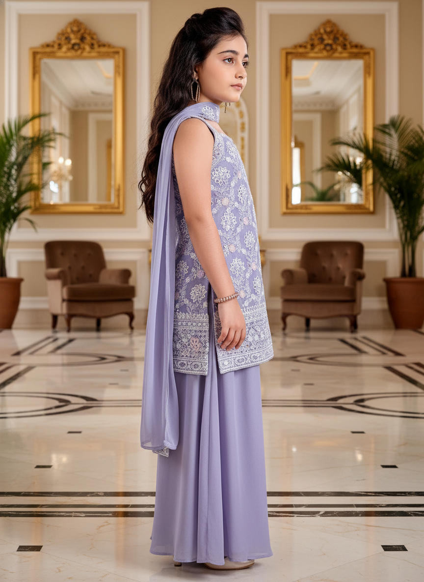 Lavender Lehenga Choli And Dupatta For Girls| AS-K16