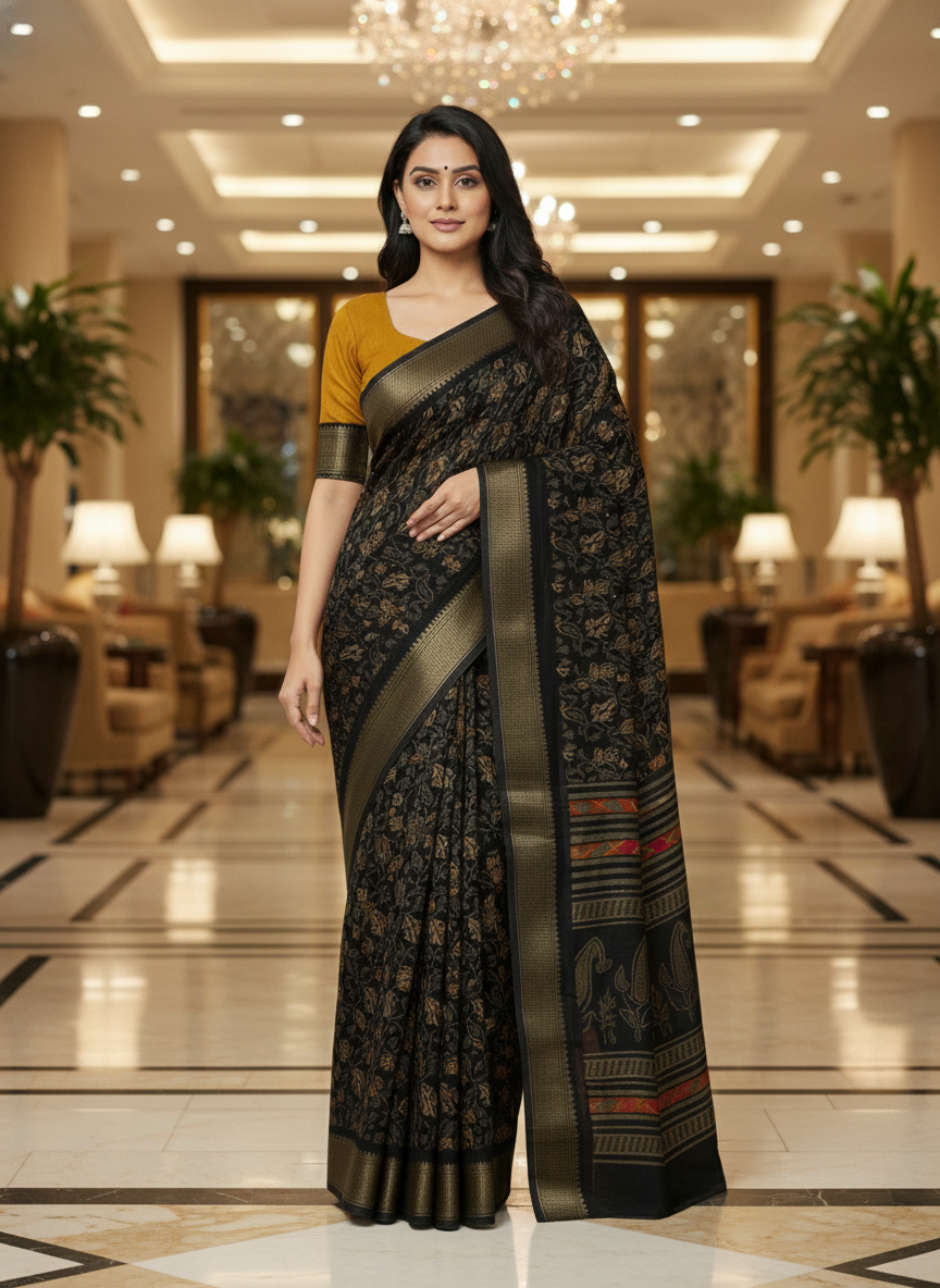 Emerald green Printed Soft chiffon Saree | AS-0099