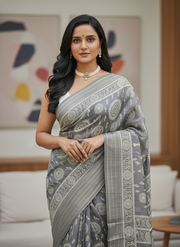 Emerald rama green Printed Soft chiffon Saree | AS-0089