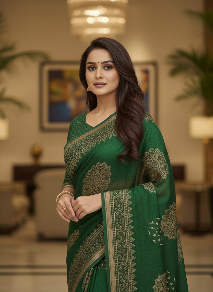 Red Multicolor Saree with Pattern Print | AS-00107