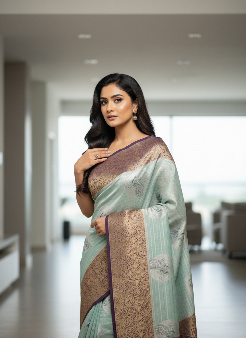 Semi silk Mustard Kanchipuram With Butta Design| AS-00134