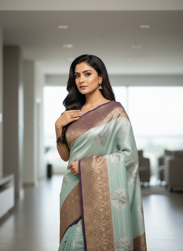 Semi silk Mustard Kanchipuram With Butta Design| AS-00134