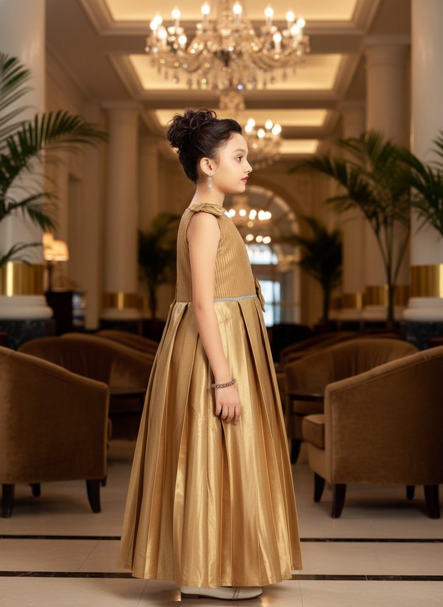 Gold  party wear frock For Girls| AS-K19
