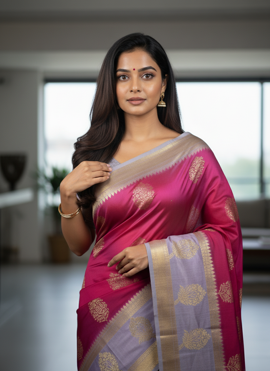Purple Kanchipuram Silk Saree With Butta Design| AS-00124