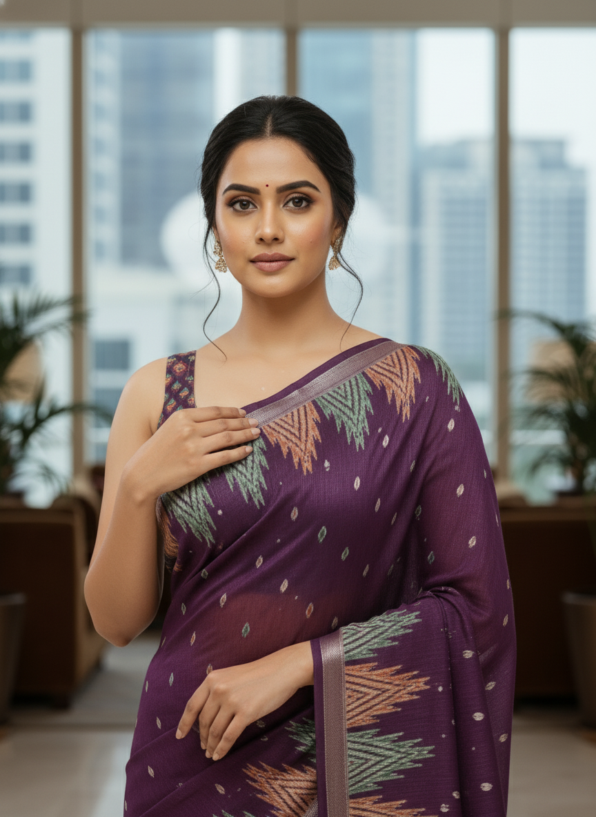 Pink Multicolor Saree with Pattern Print | AS-00114