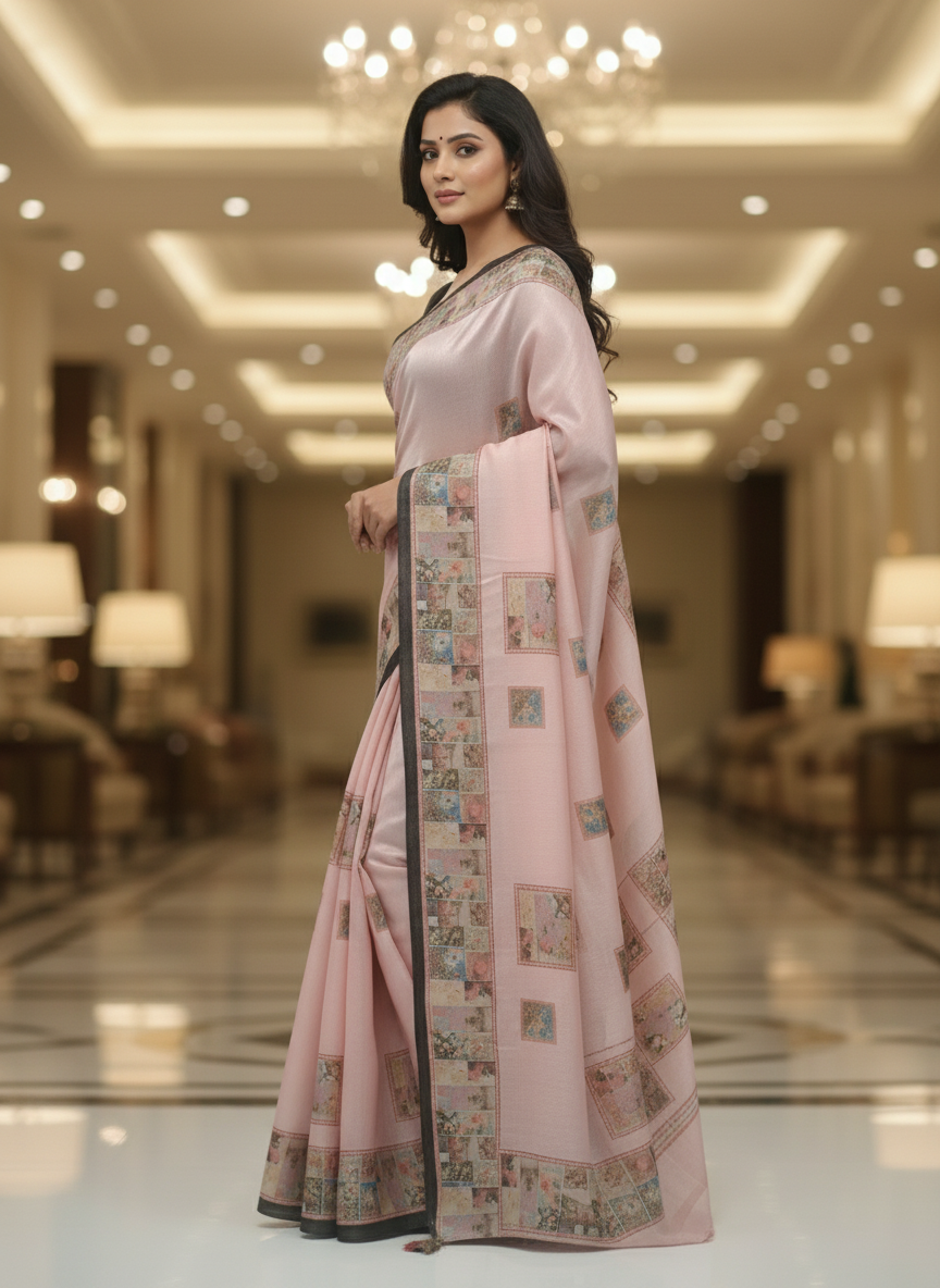 Peach Multicolor Saree with Pattern Print | AS-00113