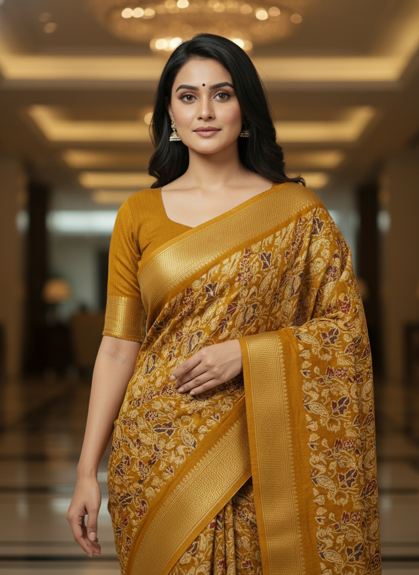 Emerald green Printed Soft chiffon Saree | AS-0099