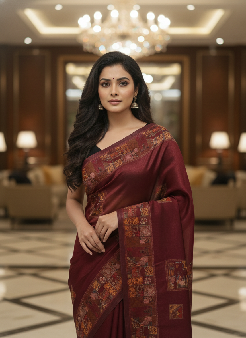 Peach Multicolor Saree with Pattern Print | AS-00113