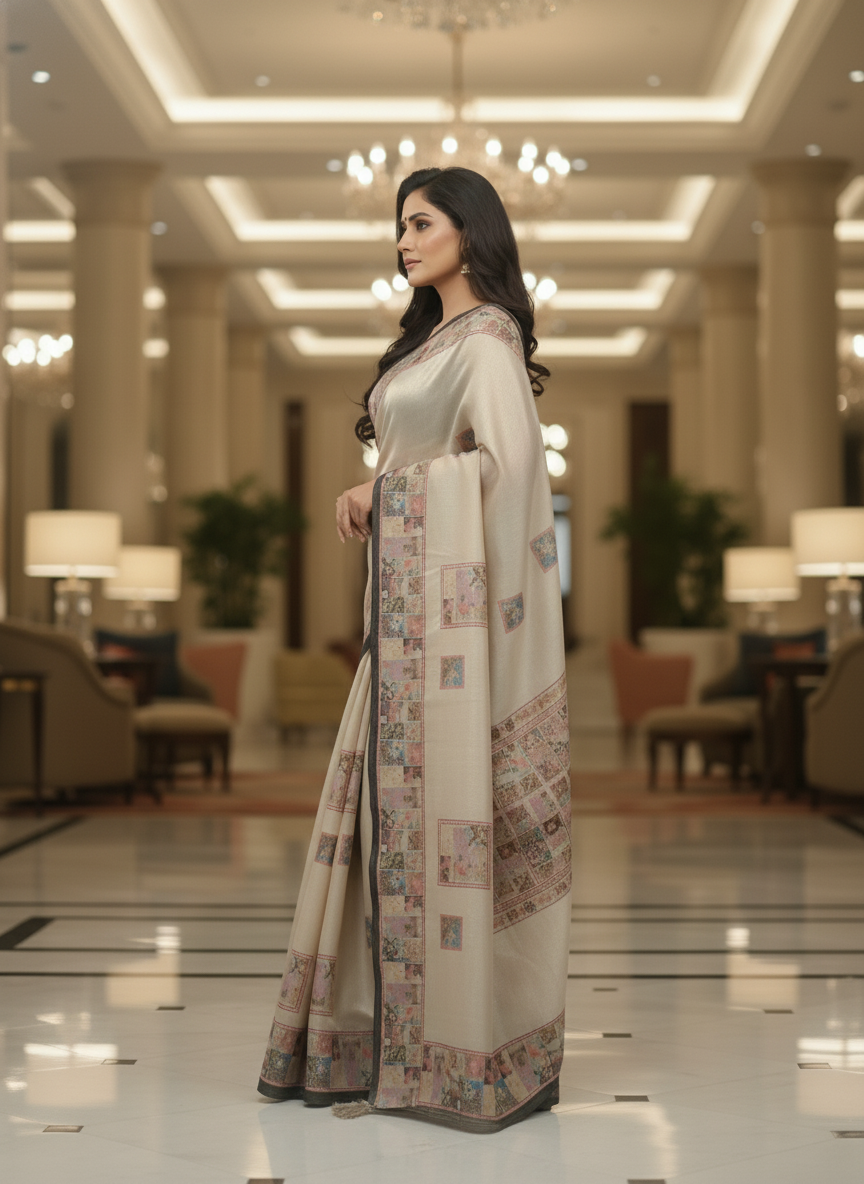 Peach Multicolor Saree with Pattern Print | AS-00113