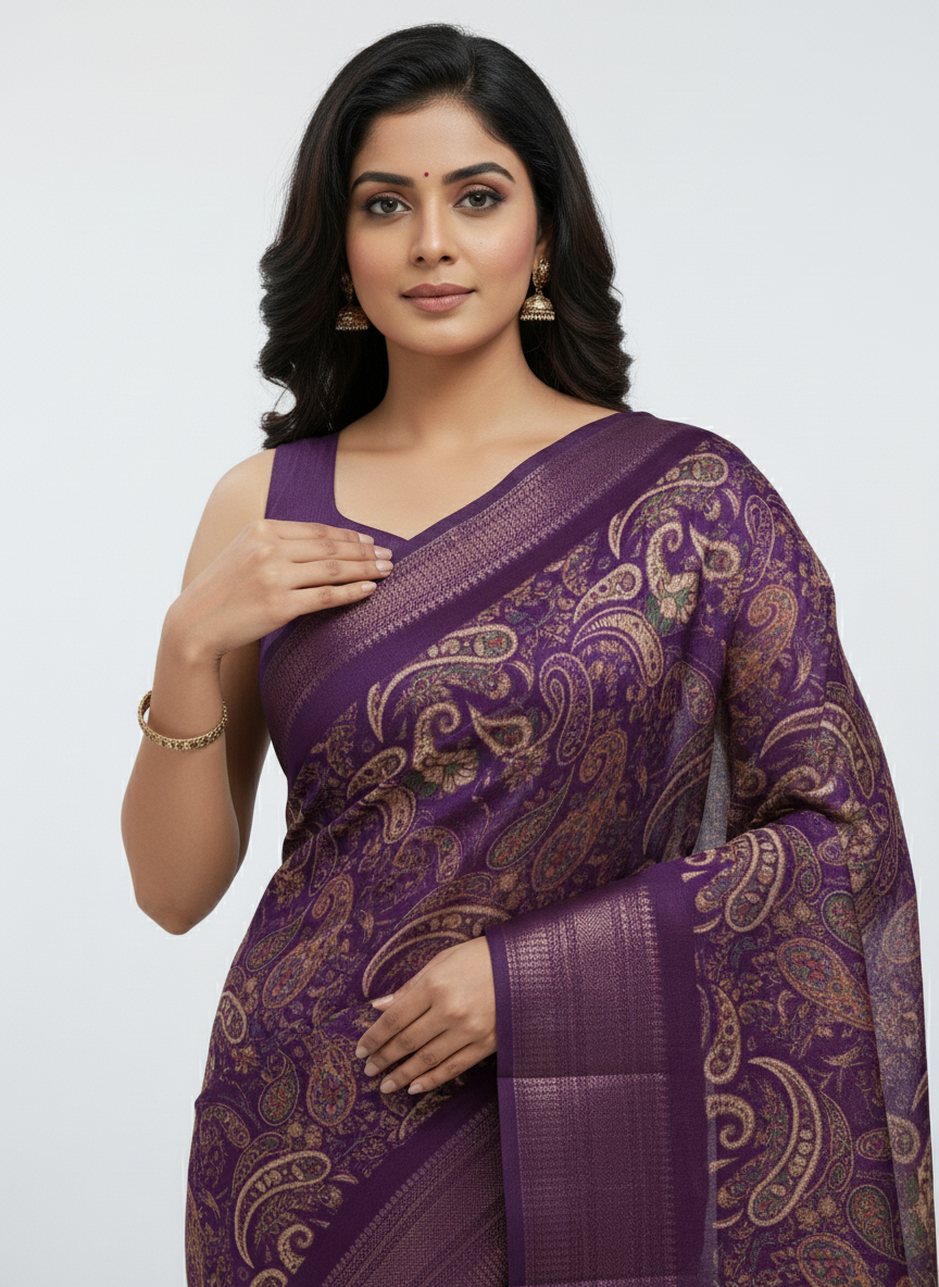 Black Multicolor Saree with Pattern Print | AS-00109