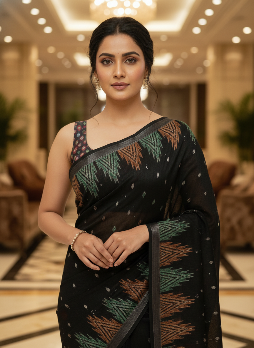 Pink Multicolor Saree with Pattern Print | AS-00114