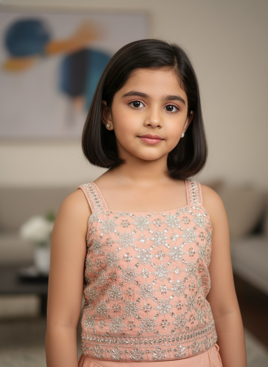 Girls' Designer Peach Lehenga Sets | Festive | 3007