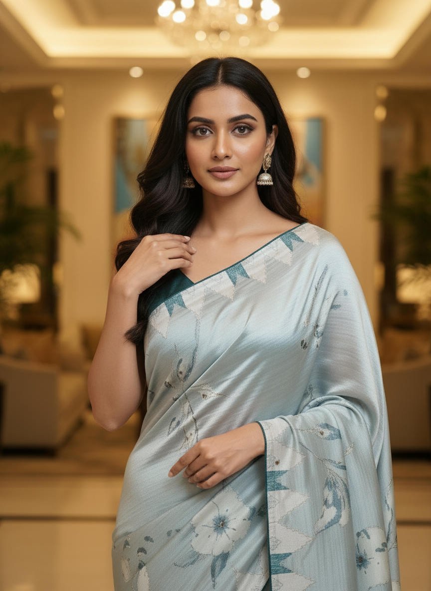 Light Blue Multicolor Saree with Pattern Print | AS-00116