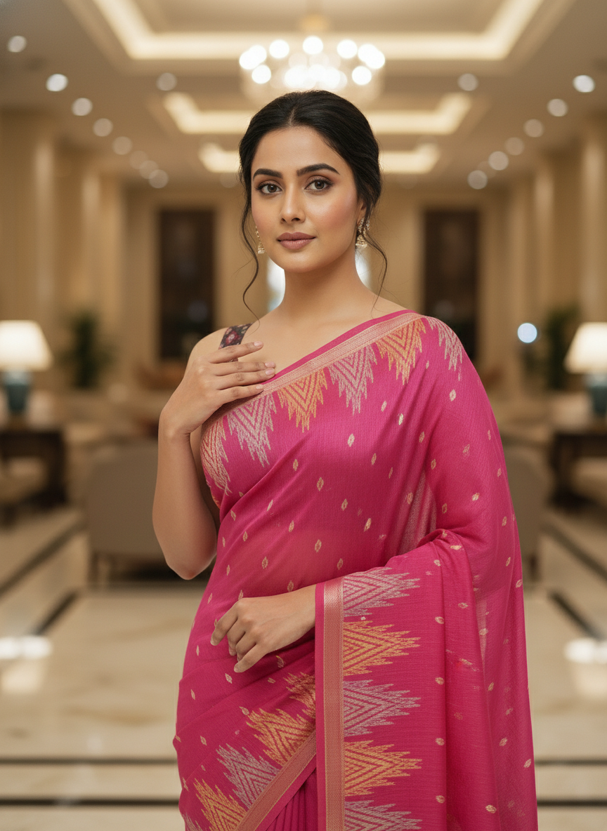 Pink Multicolor Saree with Pattern Print | AS-00114