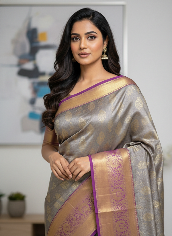 Green Kanchipuram Silk Saree With Butta Design| AS-00144