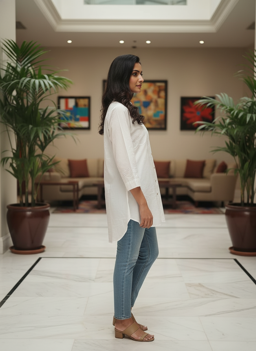 White New Summer Cotton Regular Fit Top|AS-00164