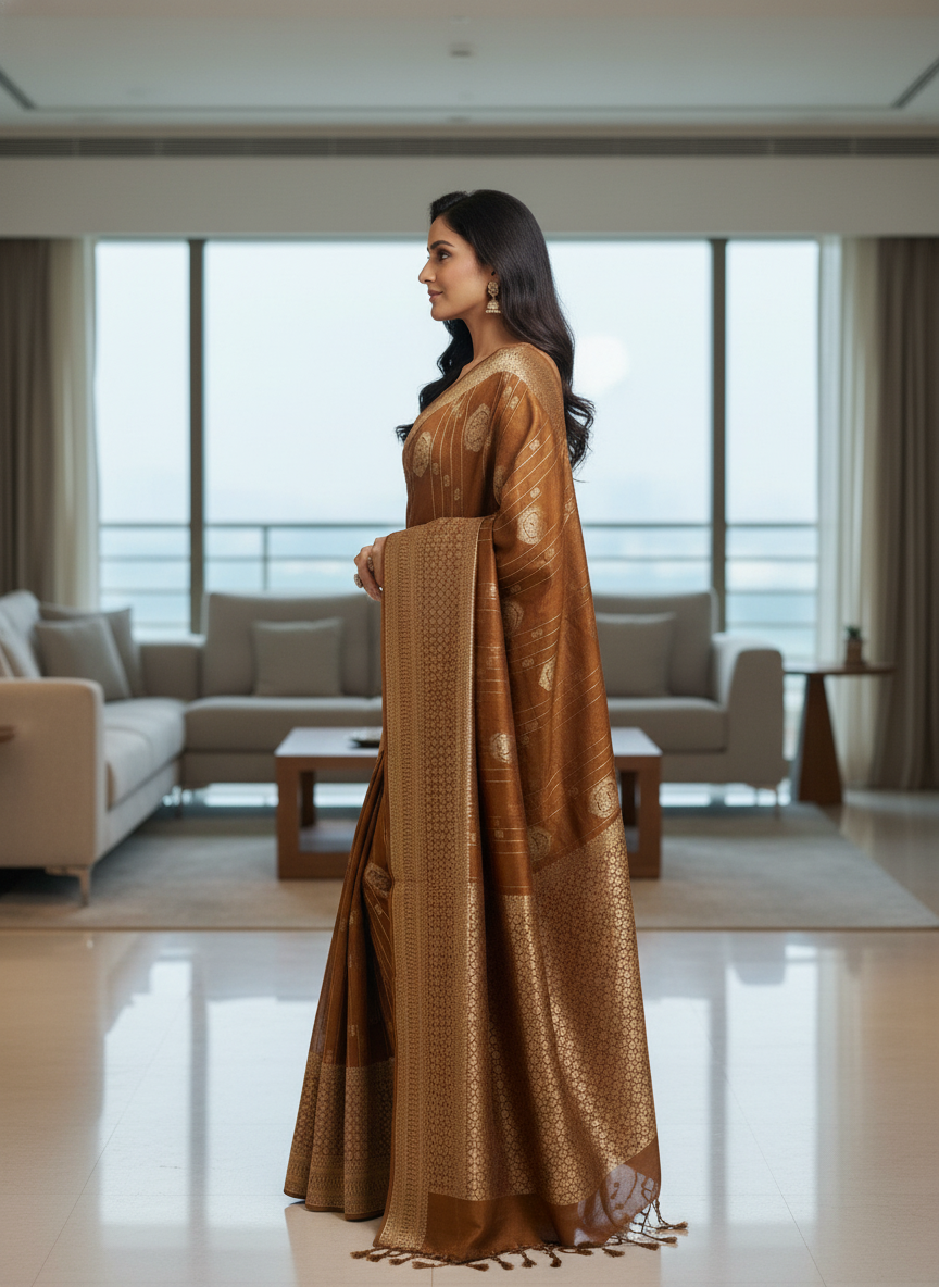 Navy Semi Silk Saree with Woven Border| AS-00247