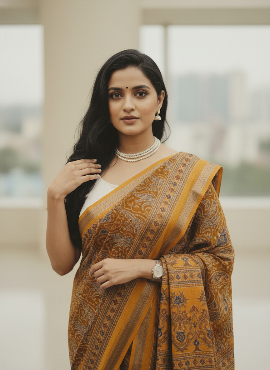 Black Floral Printed Chiffon Saree with Border| AS-00104