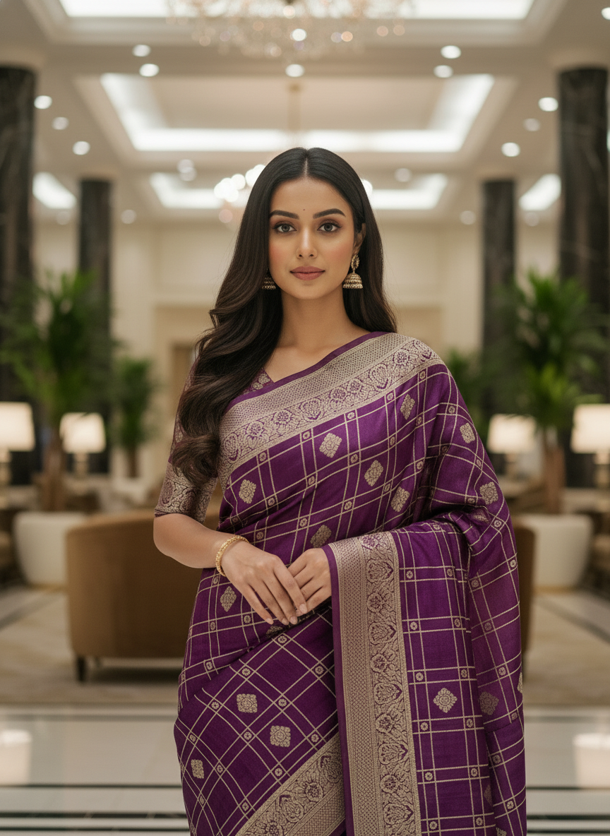 Wine Silk Saree with Woven Border| AS-00243