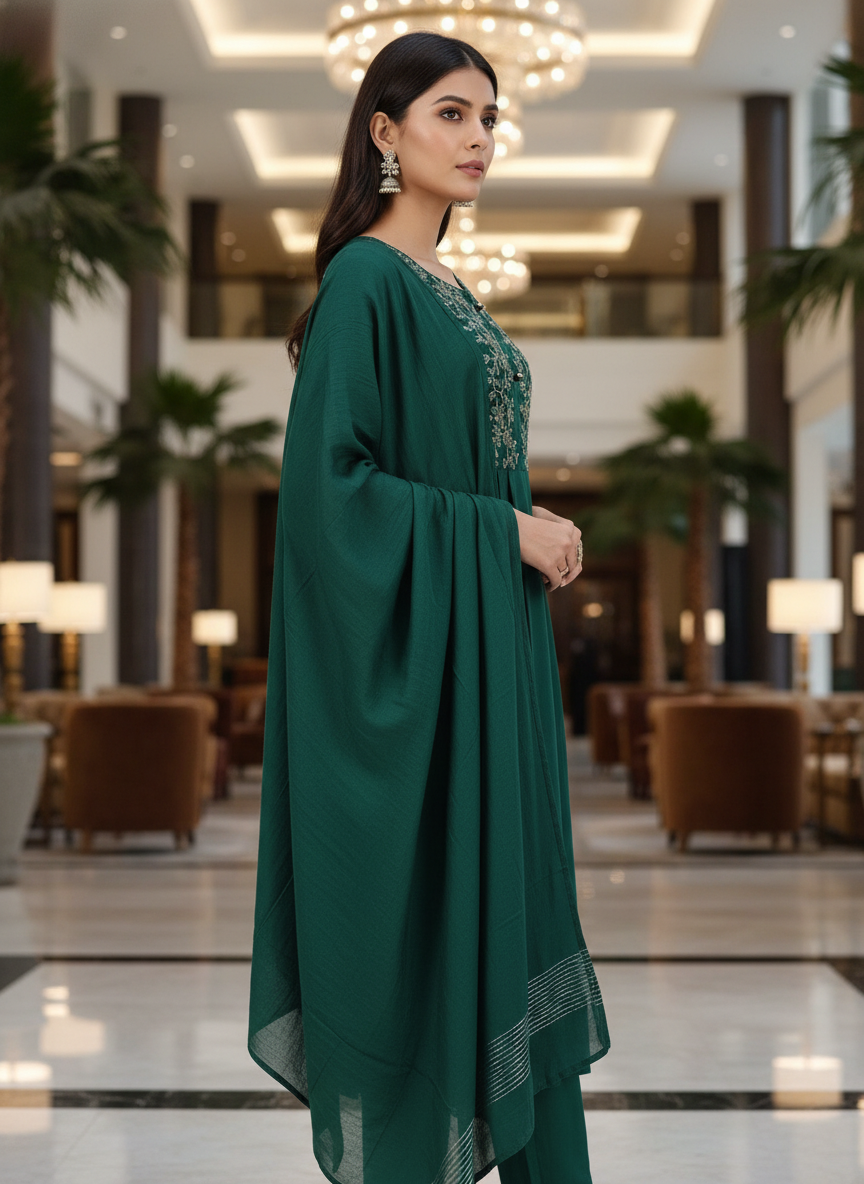 Green Cotton Printed straight Anarkali with Dupatta| AS-00155
