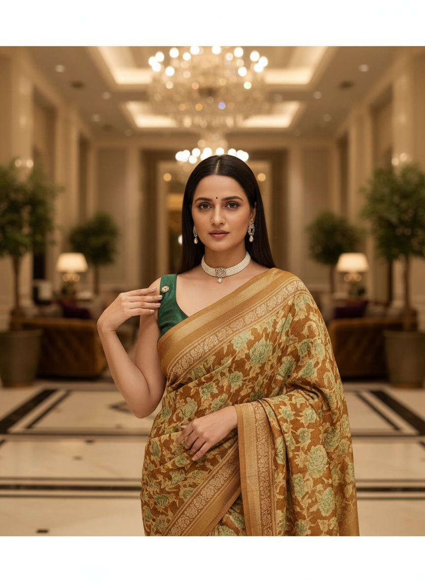 Green Multicolor Saree with Pattern Print | AS-00110