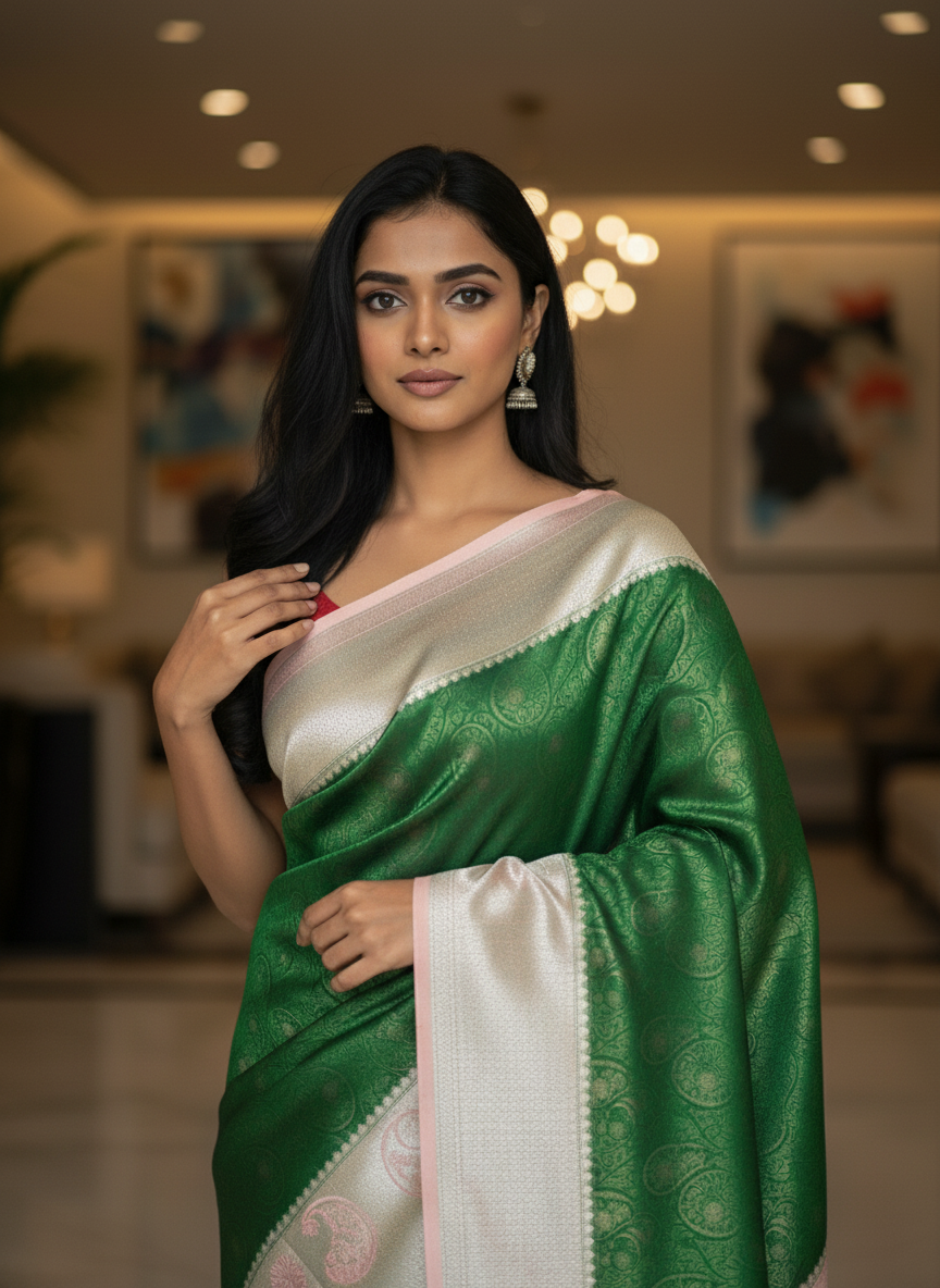 Red Kanchipuram Silk Saree With Butta Design| AS-00129