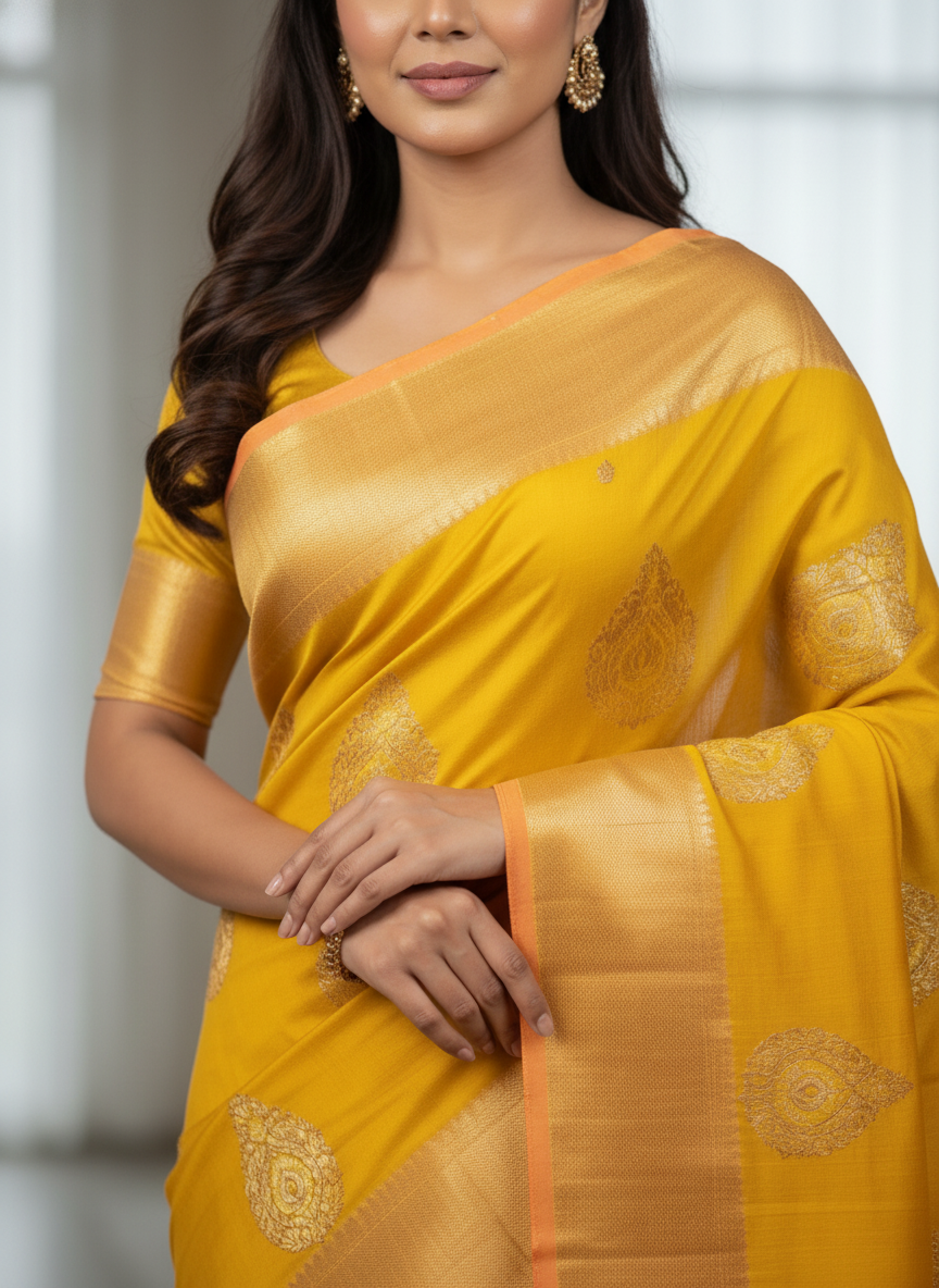 Mustard Pure Kancheepuram Silk Saree |AS-0077