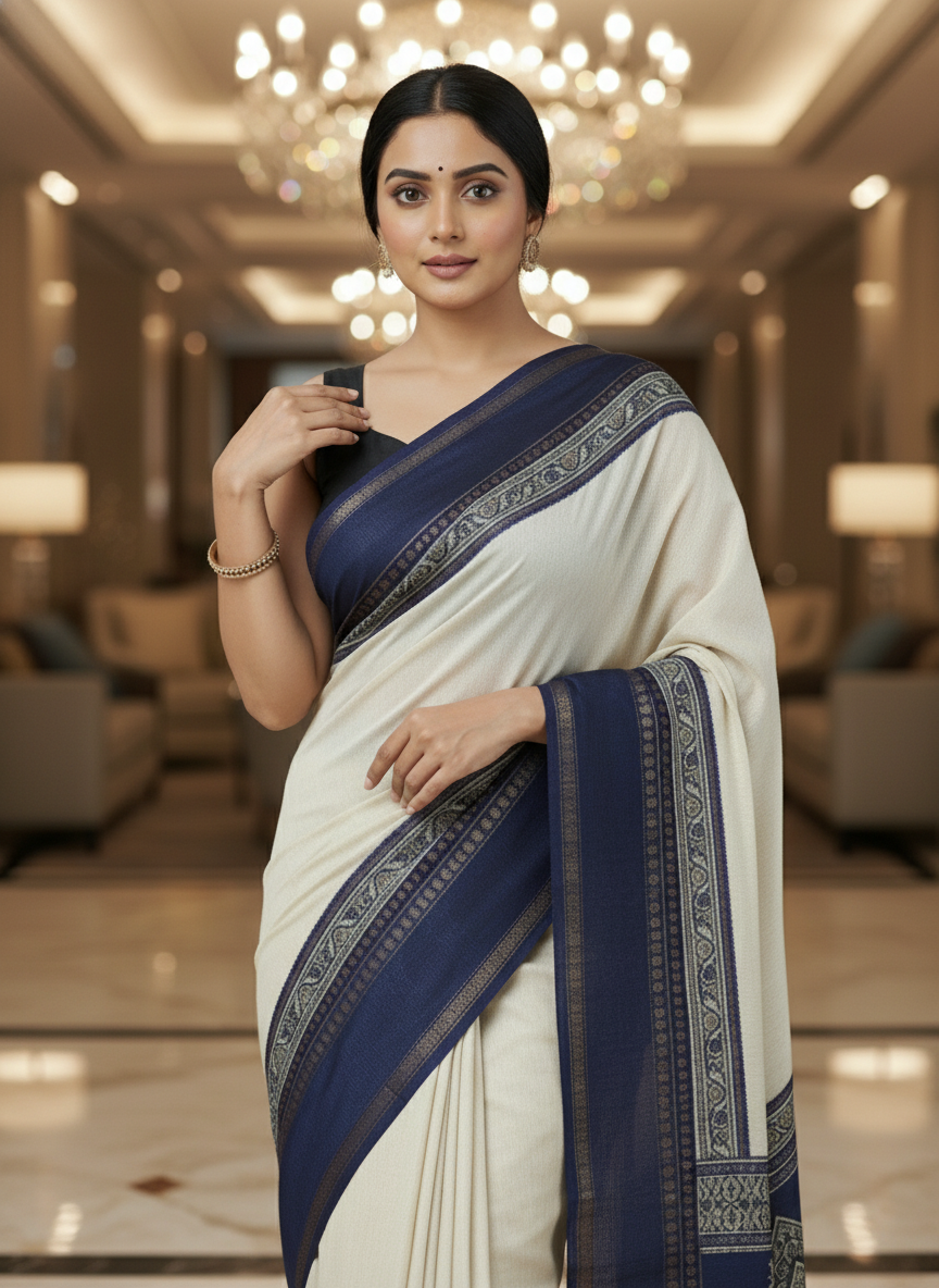 Emerald black border Printed Soft chiffon Saree | AS-0092