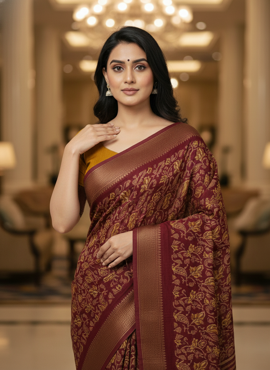 Emerald green Printed Soft chiffon Saree | AS-0099