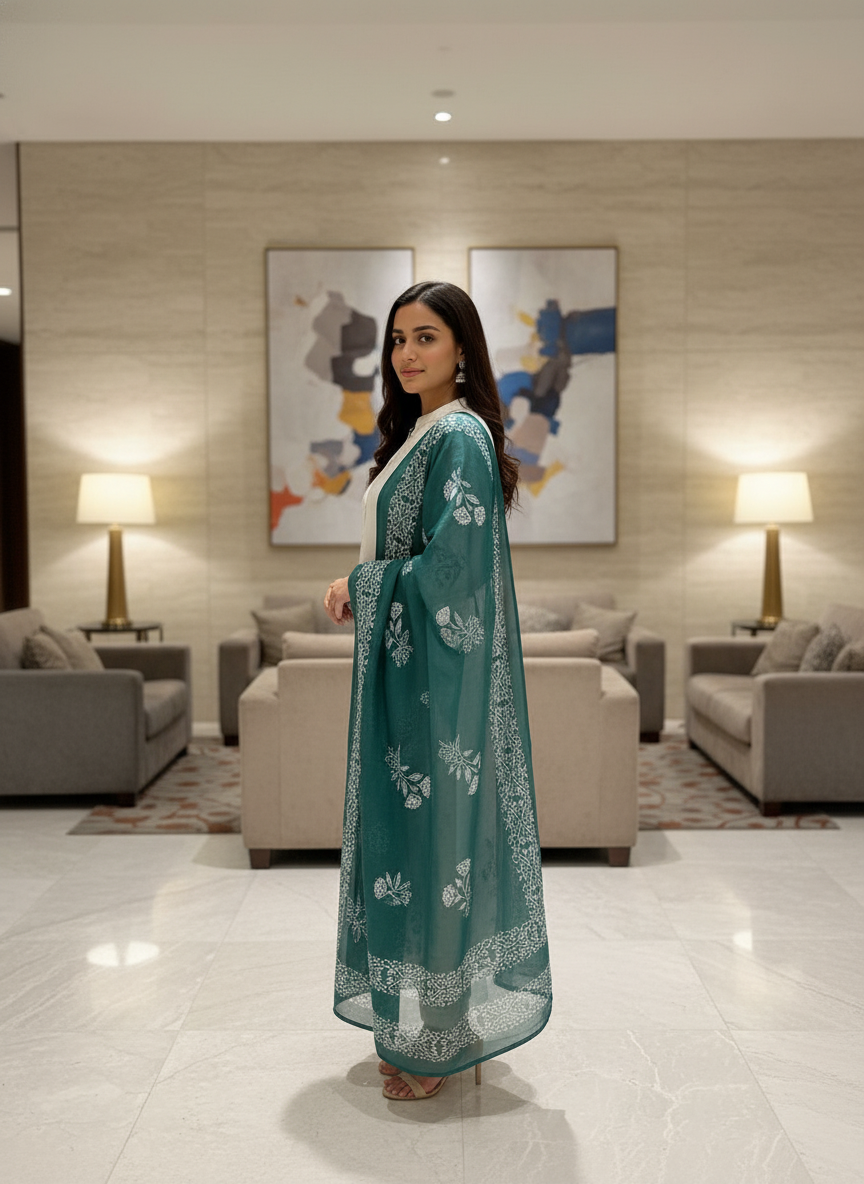 Cream Cotton Printed straight cut kurta with Dupatta| AS-00152