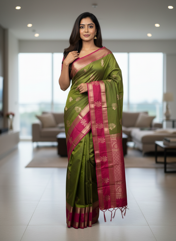 Mehandi Kanchipuram Silk Saree With Butta Design| AS-00120