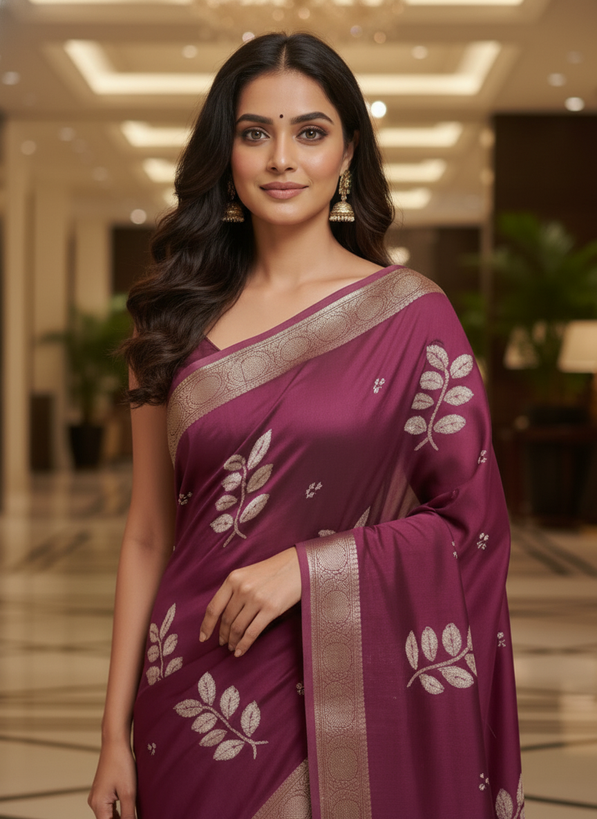 Wine Multicolor Saree with Pattern Print | AS-00115